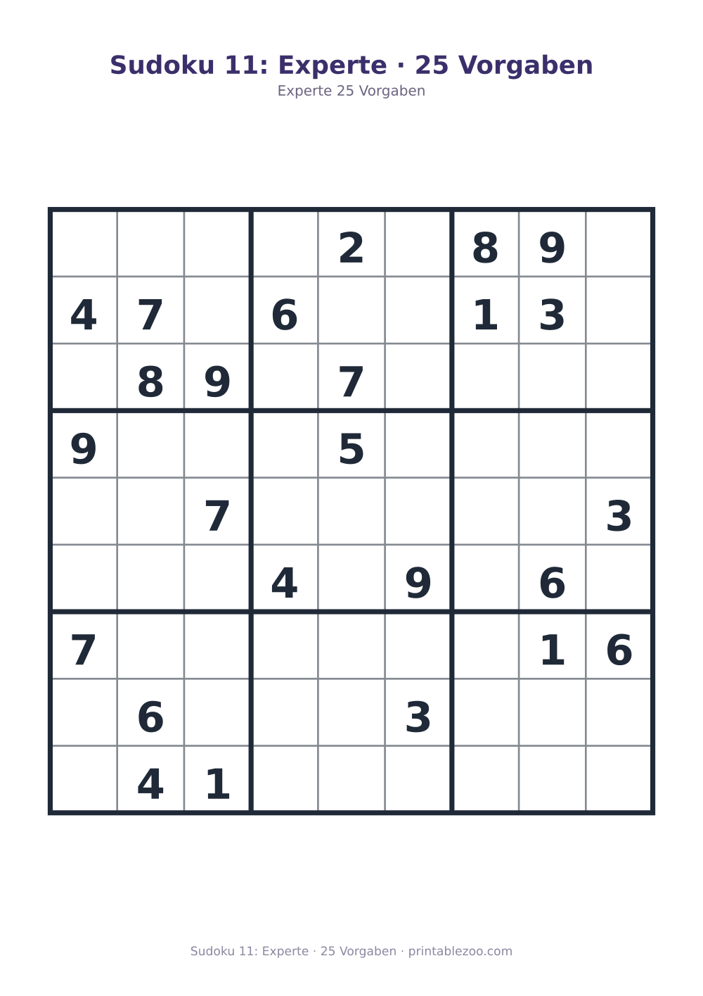 Sudoku 11: Experte · 25 Vorgaben als druckfertige Vorschau, Katalognummer 262111