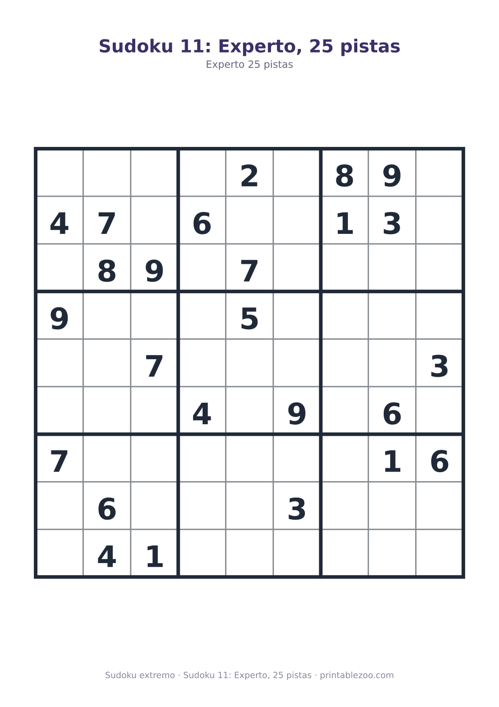 Sudoku 11: Experto, 25 pistas
