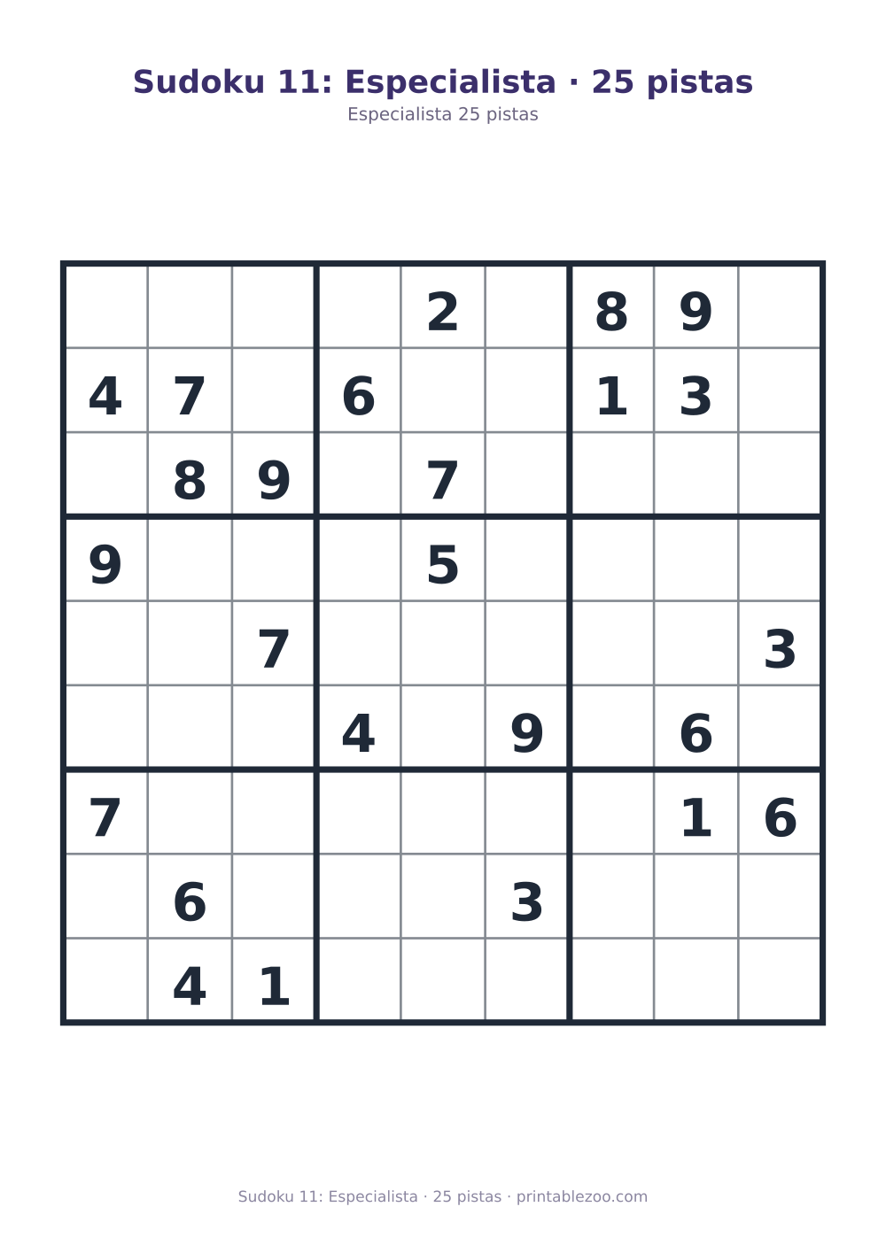 Prévia pronta para imprimir: Sudoku 11: Especialista · 25 pistas, catálogo nº 262111