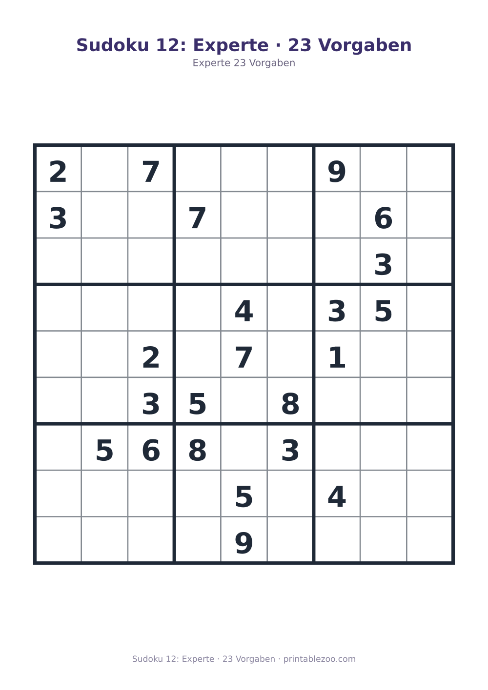 Sudoku 12: Experte · 23 Vorgaben als druckfertige Vorschau, Katalognummer 262112