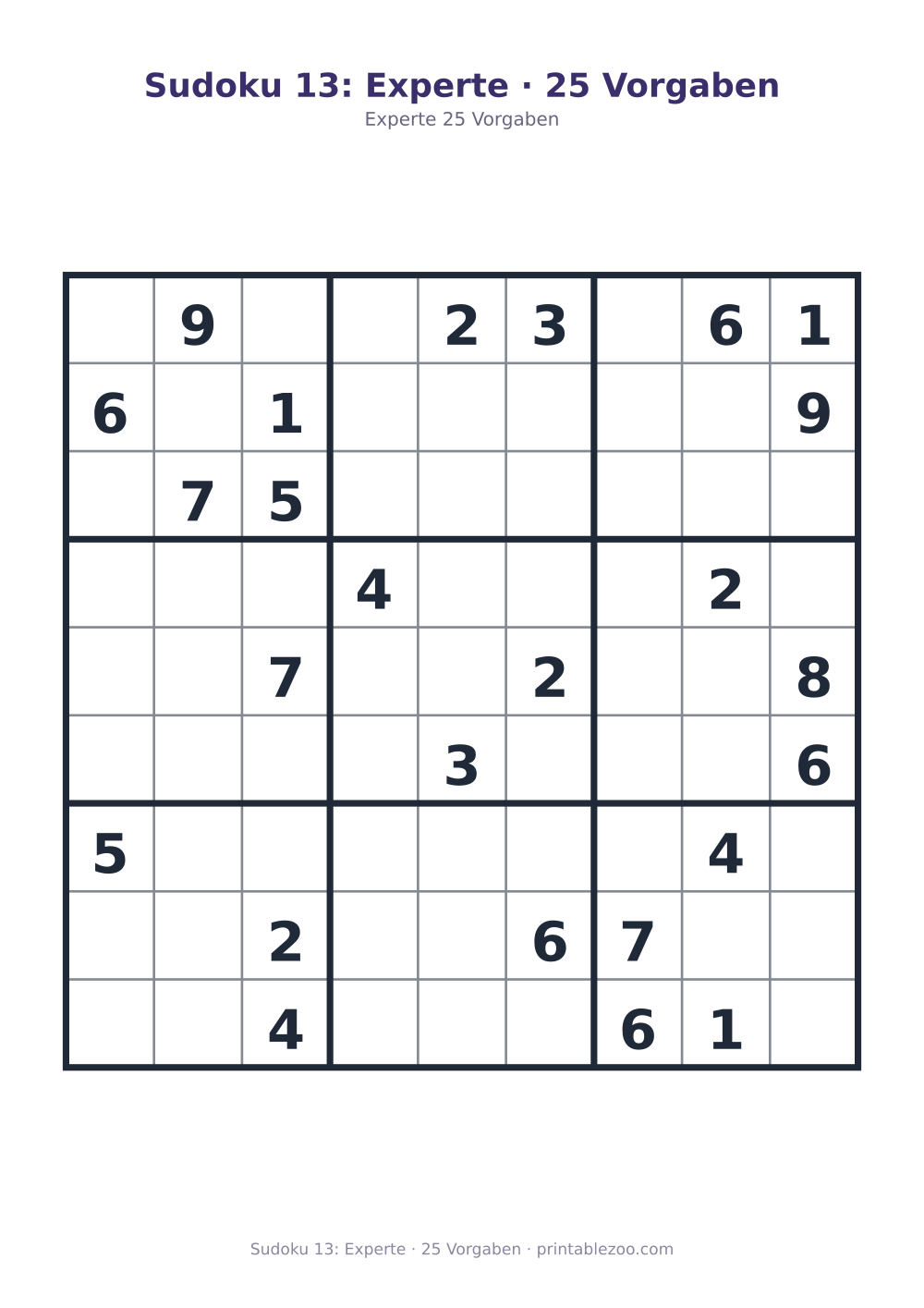 Sudoku 13: Experte · 25 Vorgaben als druckfertige Vorschau, Katalognummer 262113
