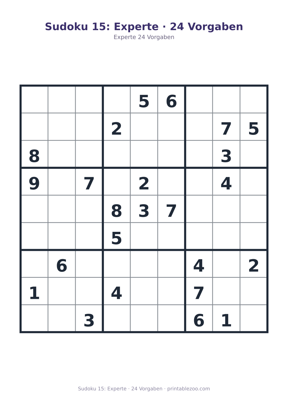 Sudoku 15: Experte · 24 Vorgaben als druckfertige Vorschau, Katalognummer 262115