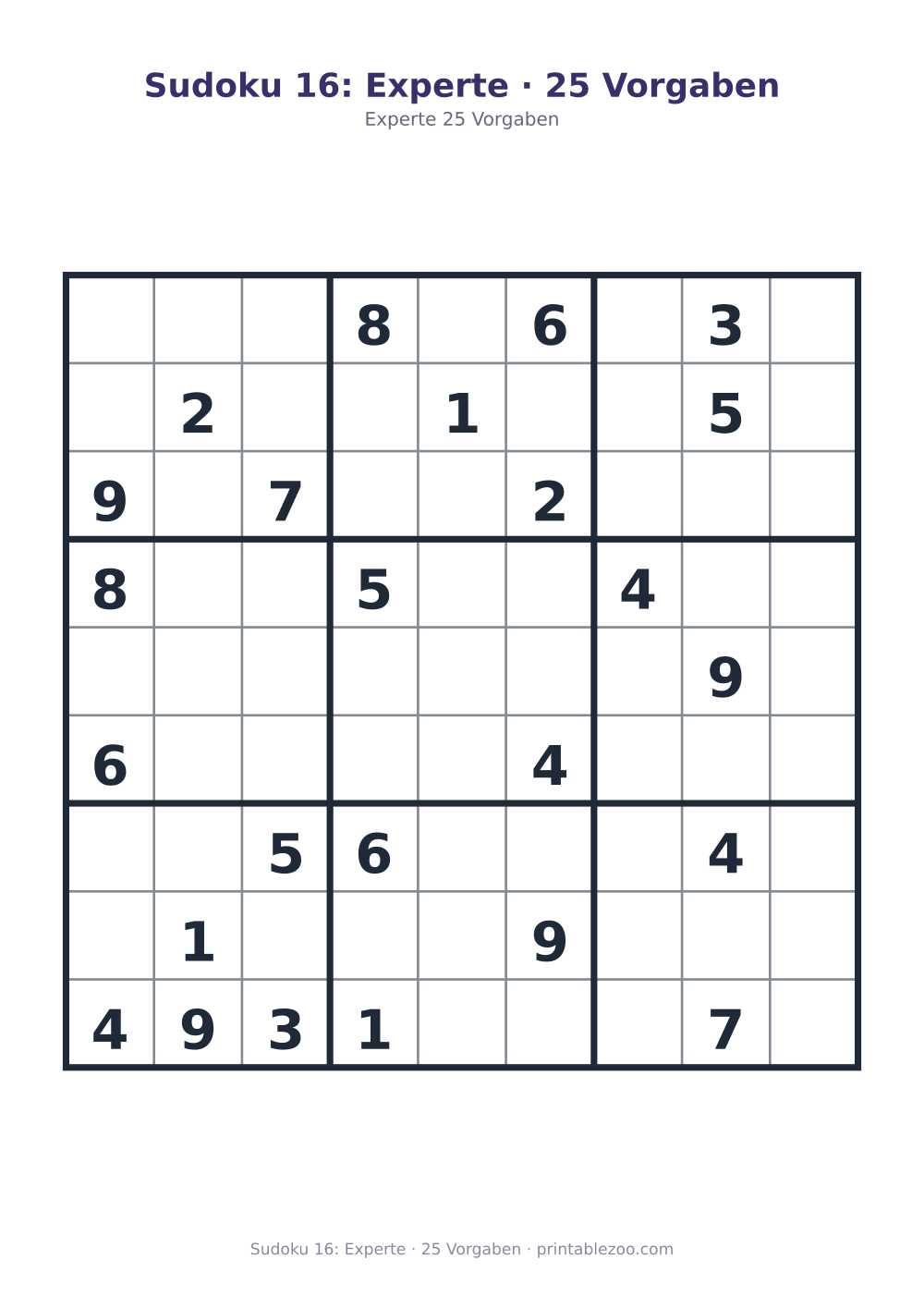 Sudoku 16: Experte · 25 Vorgaben als druckfertige Vorschau, Katalognummer 262116