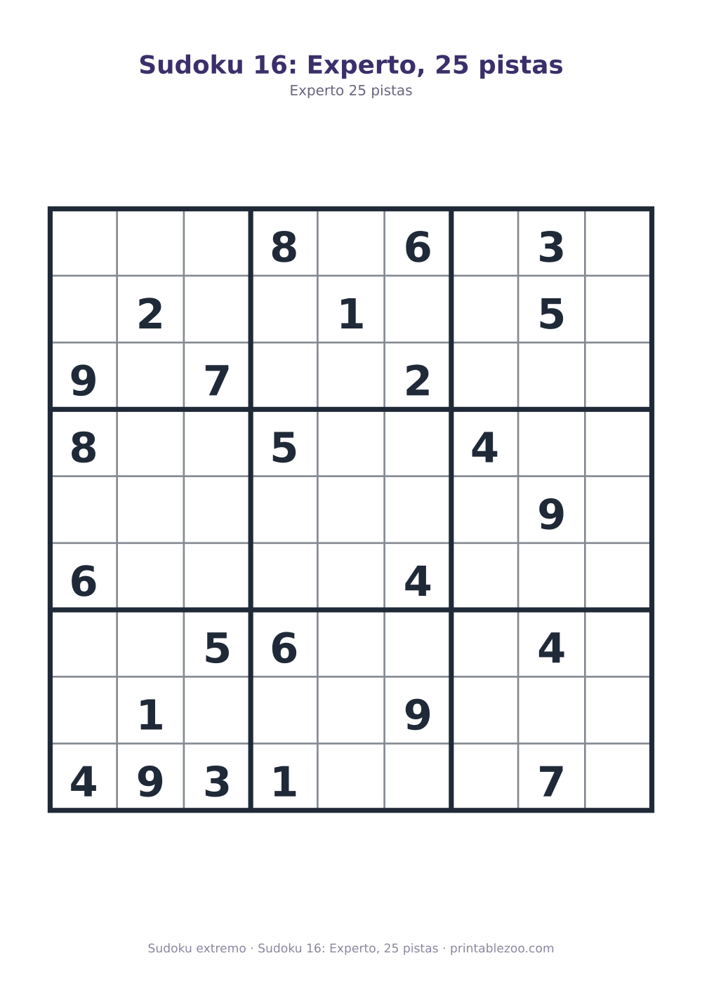 Sudoku 16: Experto, 25 pistas