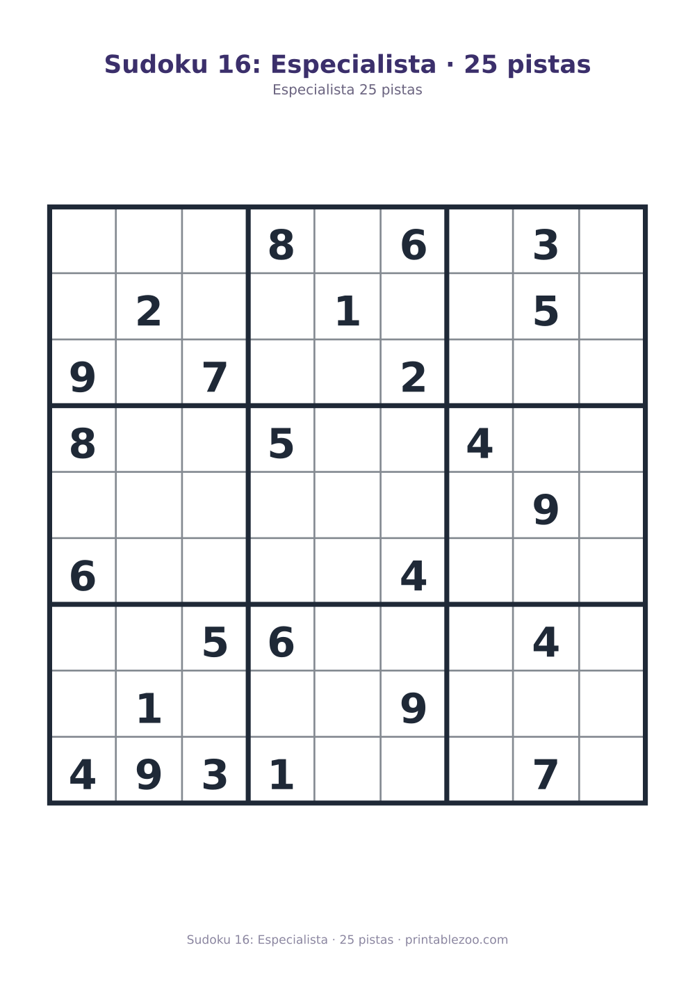 Prévia pronta para imprimir: Sudoku 16: Especialista · 25 pistas, catálogo nº 262116
