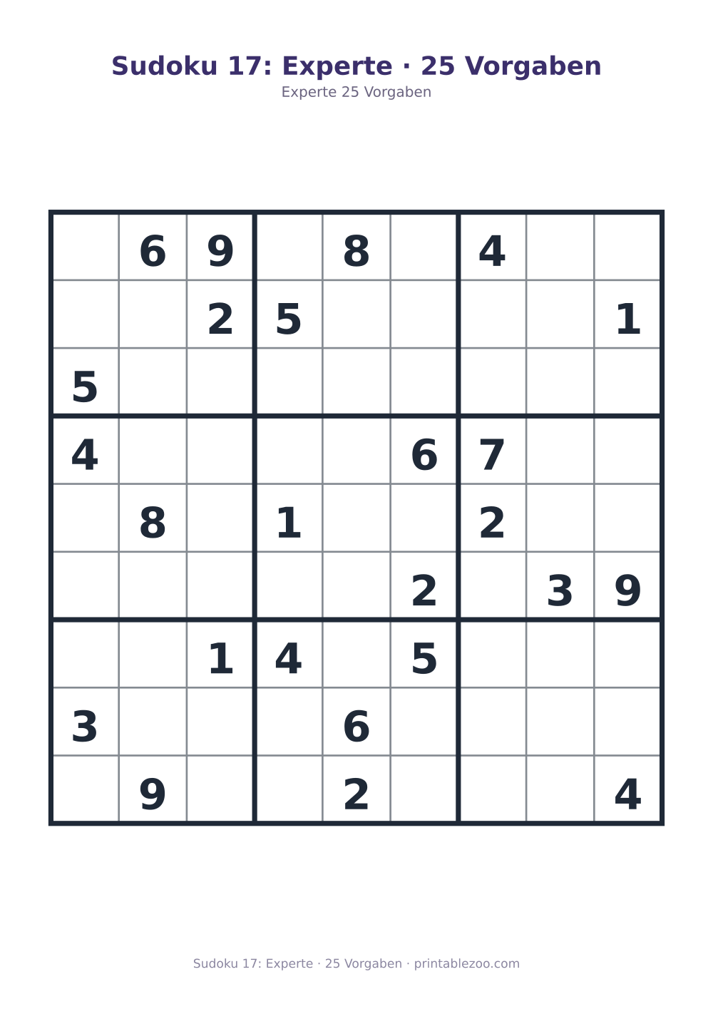 Sudoku 17: Experte · 25 Vorgaben als druckfertige Vorschau, Katalognummer 262117