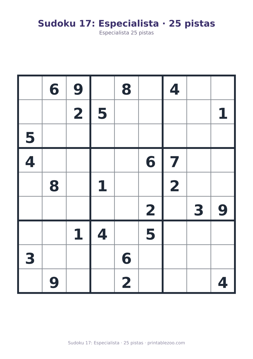 Prévia pronta para imprimir: Sudoku 17: Especialista · 25 pistas, catálogo nº 262117