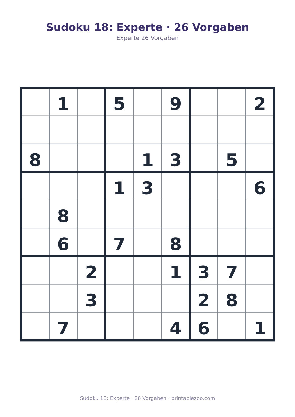Sudoku 18: Experte · 26 Vorgaben als druckfertige Vorschau, Katalognummer 262118