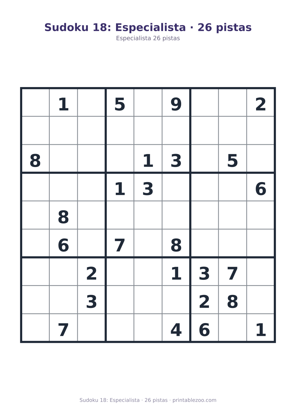 Prévia pronta para imprimir: Sudoku 18: Especialista · 26 pistas, catálogo nº 262118
