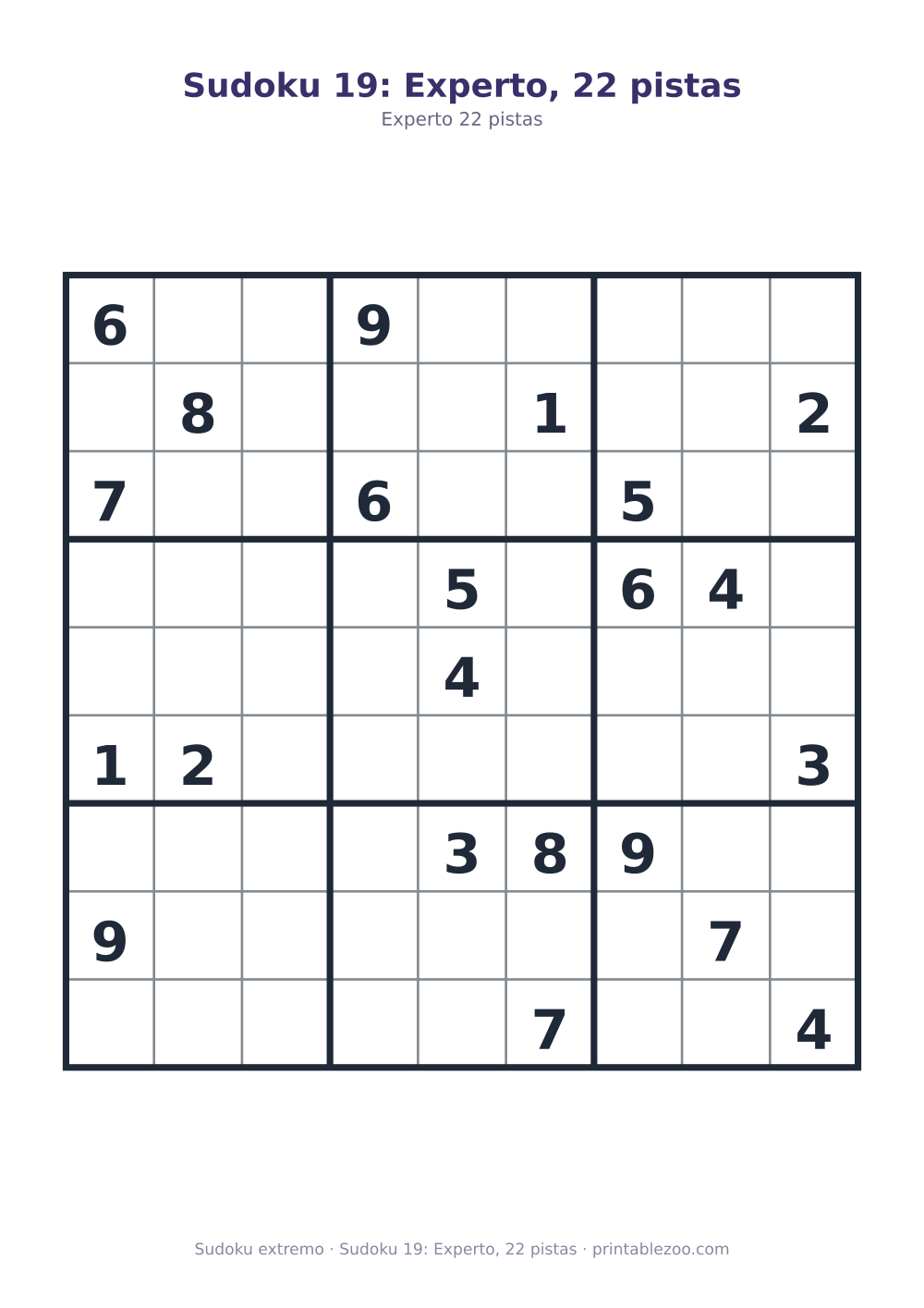 Sudoku 19: Experto, 22 pistas