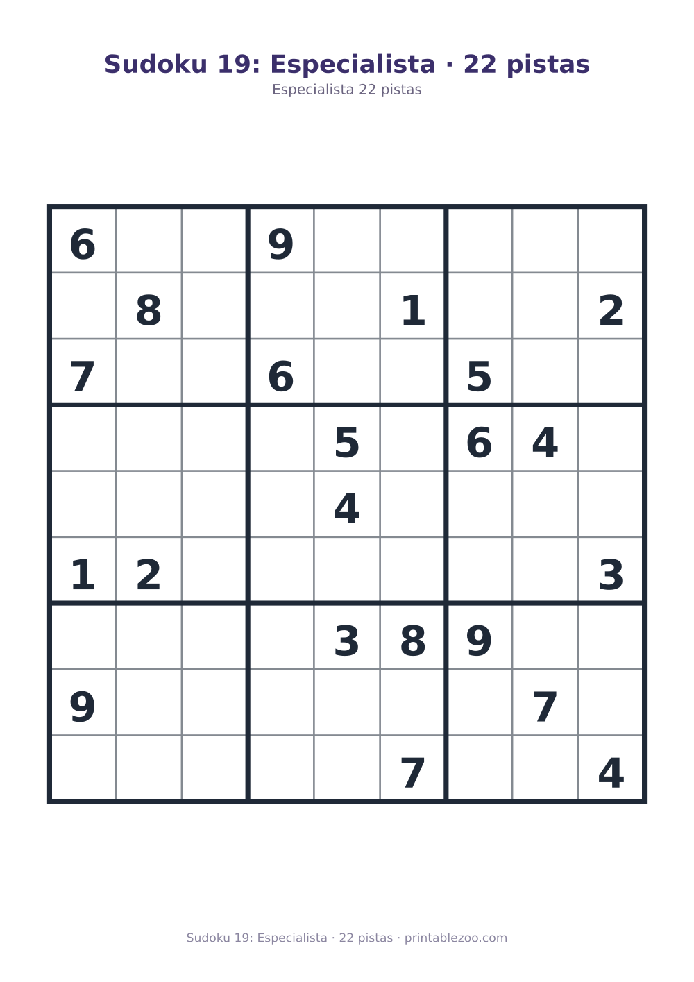 Prévia pronta para imprimir: Sudoku 19: Especialista · 22 pistas, catálogo nº 262119