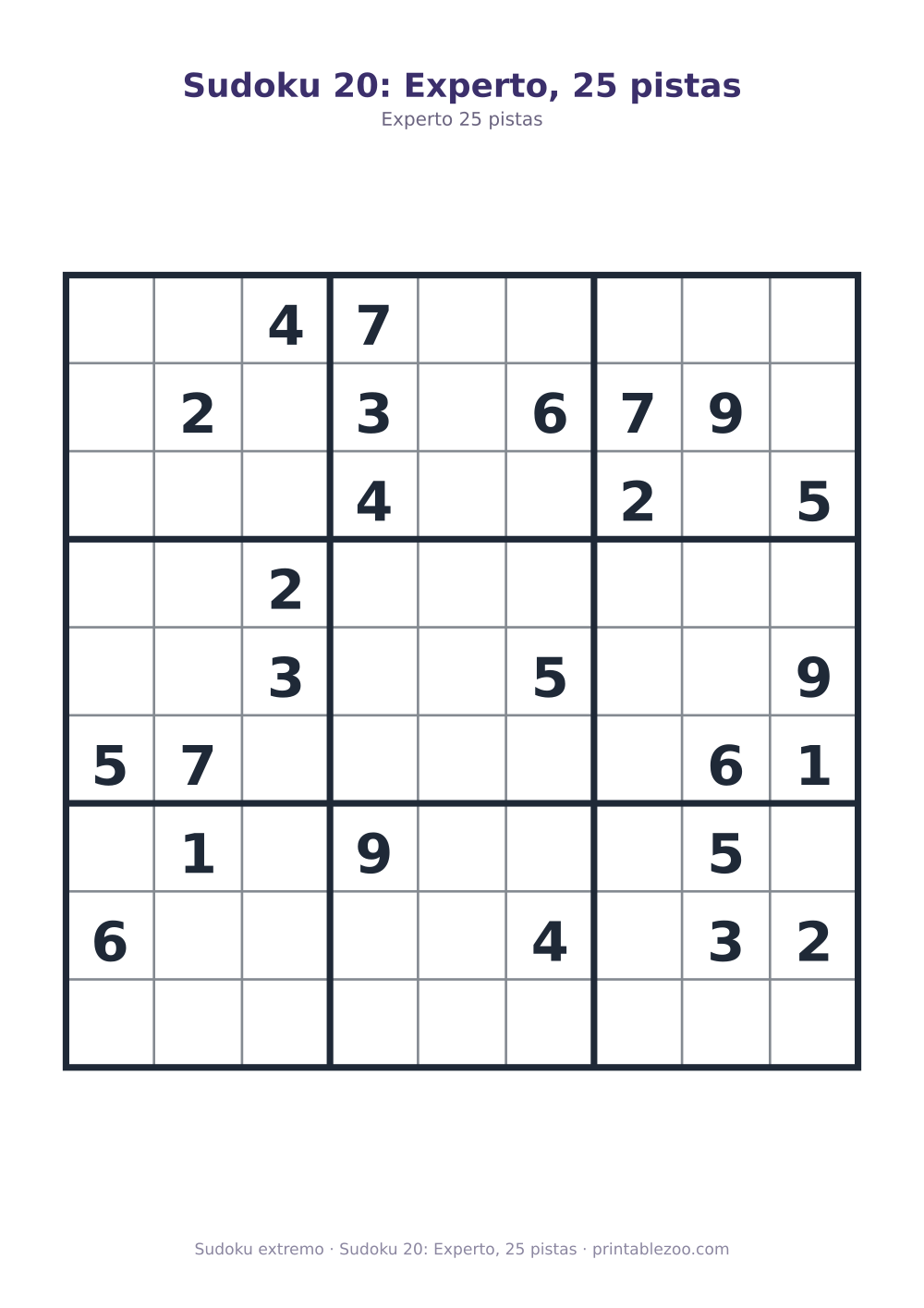 Sudoku 20: Experto, 25 pistas