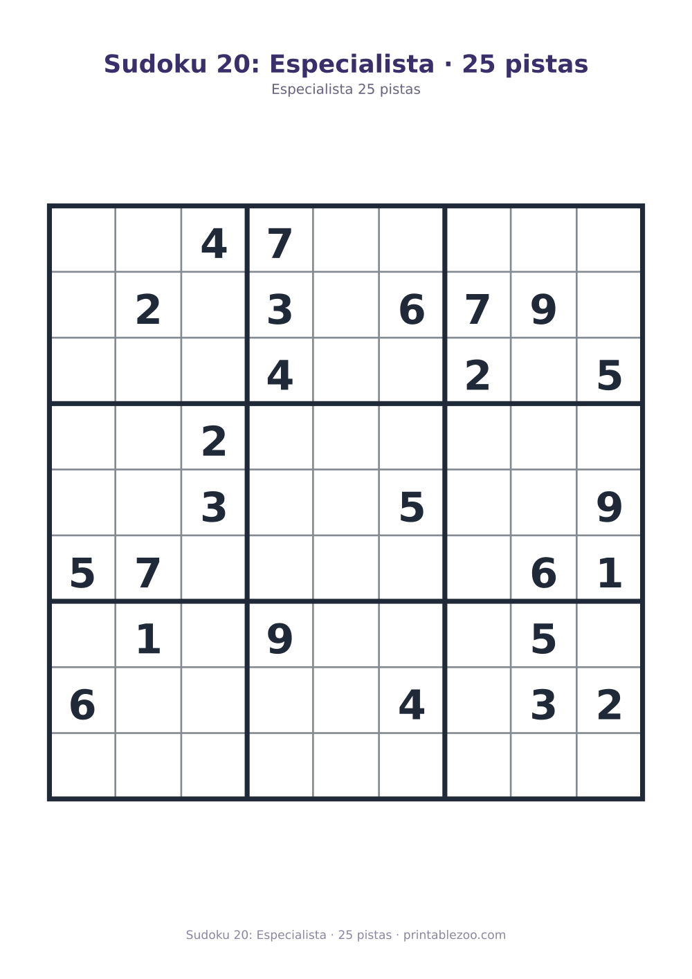 Prévia pronta para imprimir: Sudoku 20: Especialista · 25 pistas, catálogo nº 262120