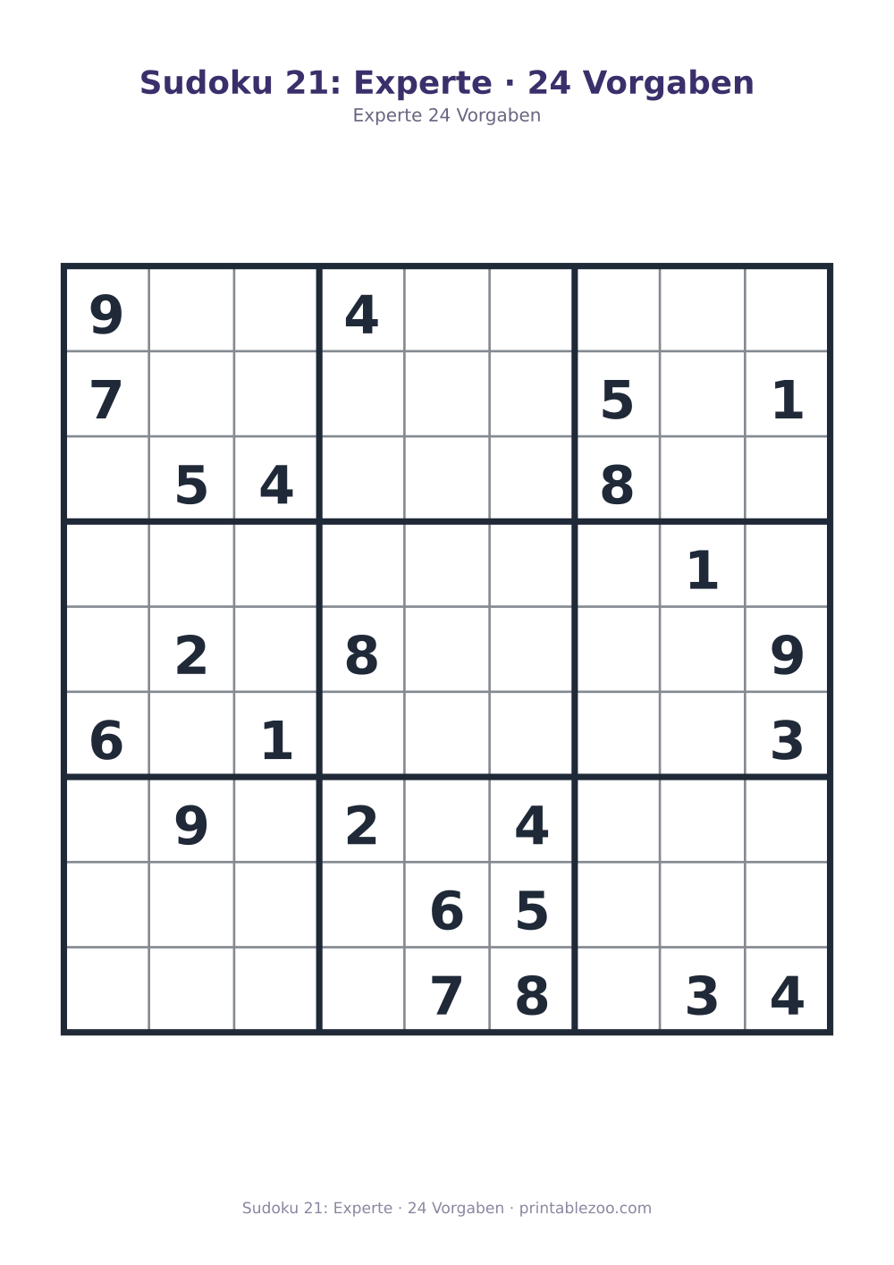 Sudoku 21: Experte · 24 Vorgaben als druckfertige Vorschau, Katalognummer 262121