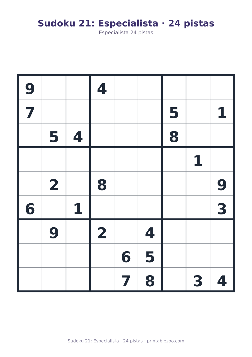 Prévia pronta para imprimir: Sudoku 21: Especialista · 24 pistas, catálogo nº 262121