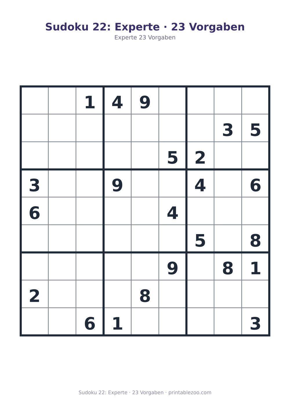 Sudoku 22: Experte · 23 Vorgaben als druckfertige Vorschau, Katalognummer 262122