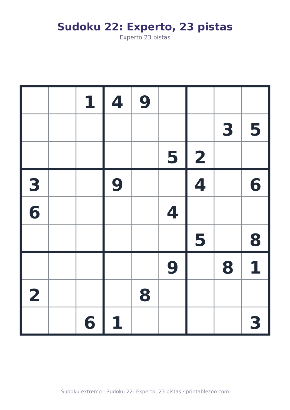 Sudoku 22: Experto, 23 pistas