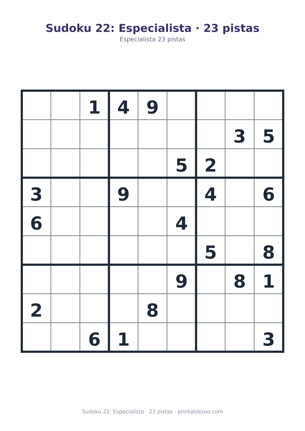 Prévia pronta para imprimir: Sudoku 22: Especialista · 23 pistas, catálogo nº 262122