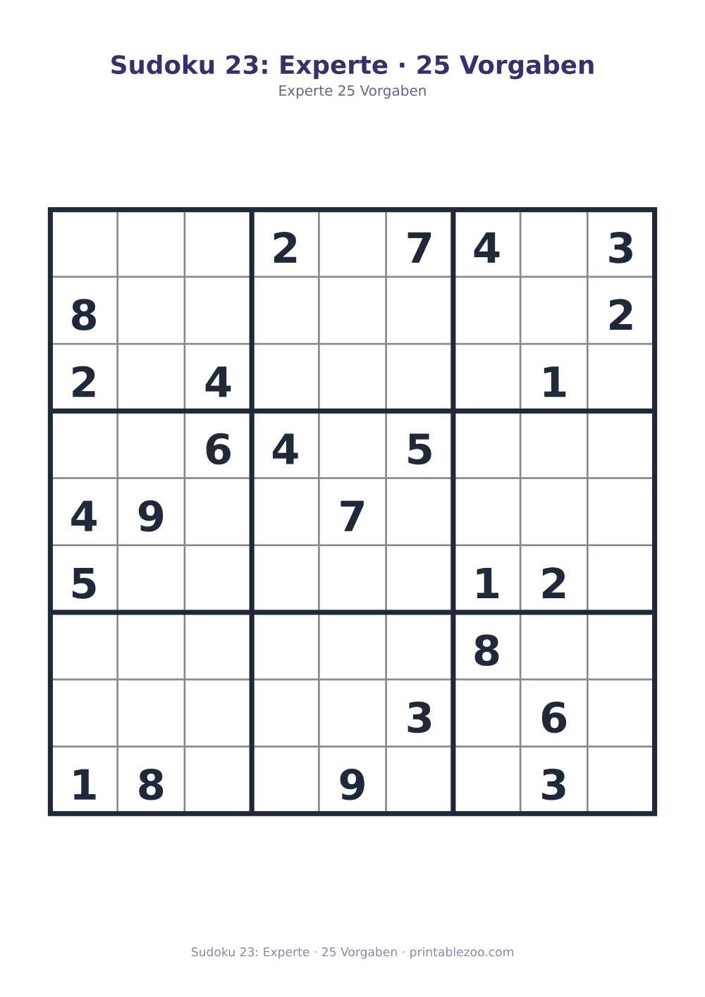 Sudoku 23: Experte · 25 Vorgaben als druckfertige Vorschau, Katalognummer 262123