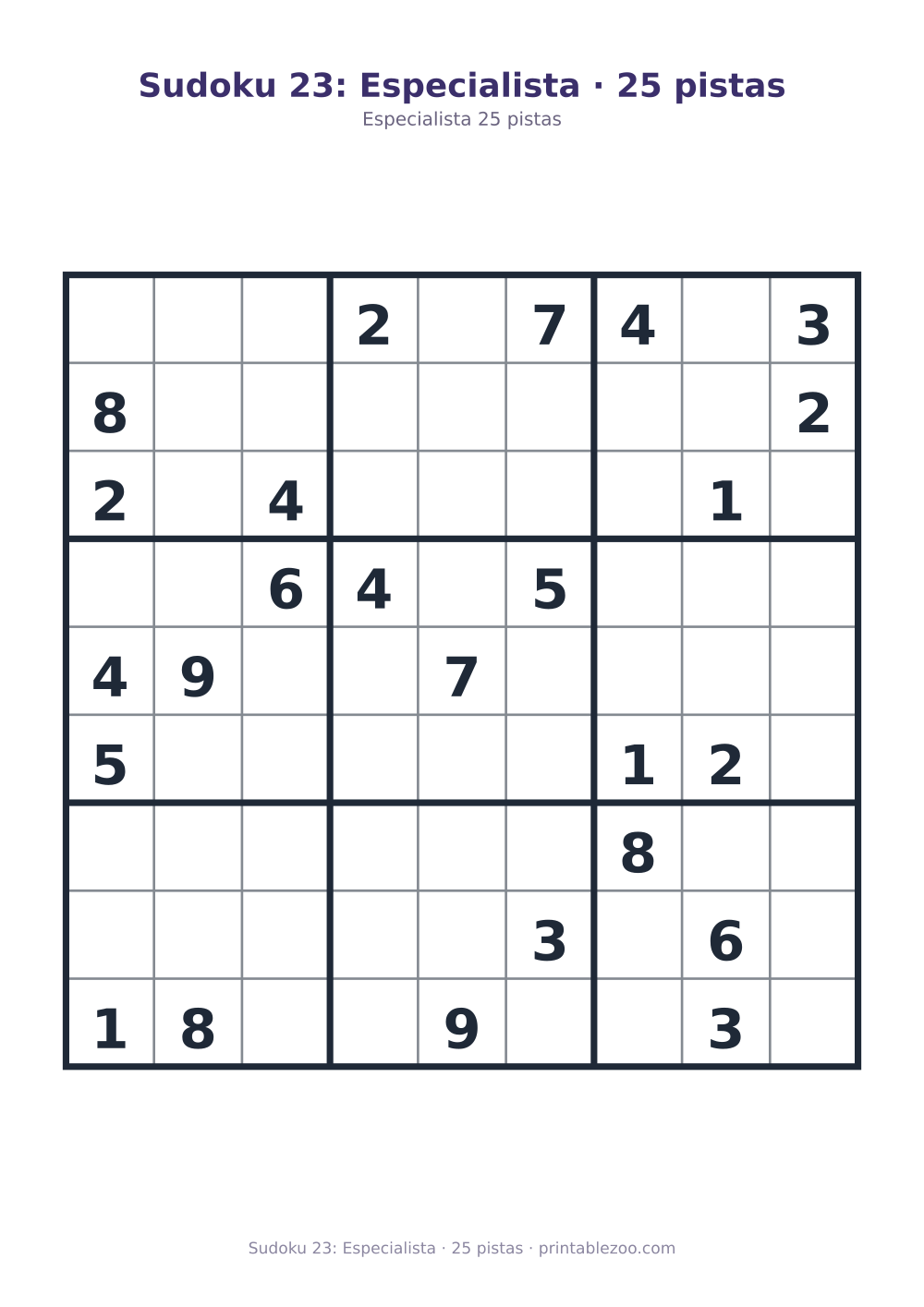 Prévia pronta para imprimir: Sudoku 23: Especialista · 25 pistas, catálogo nº 262123