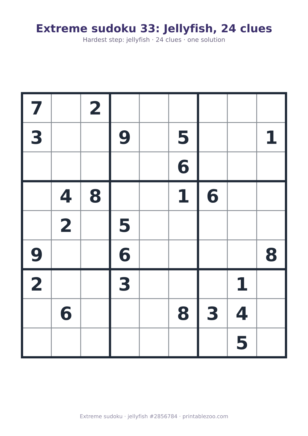 Extreme sudoku printable graded jellyfish, 24 clues, puzzle 2856784