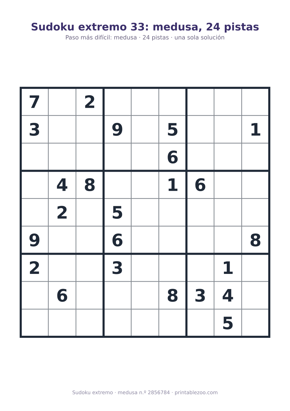 Sudoku extremo para imprimir de nivel medusa, 24 pistas, pasatiempo 2856784