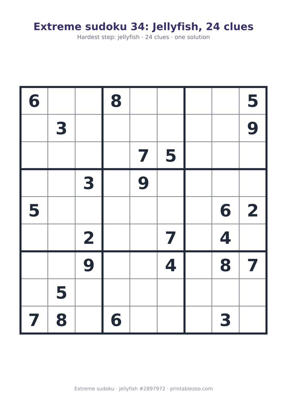 Extreme sudoku printable graded jellyfish, 24 clues, puzzle 2897972