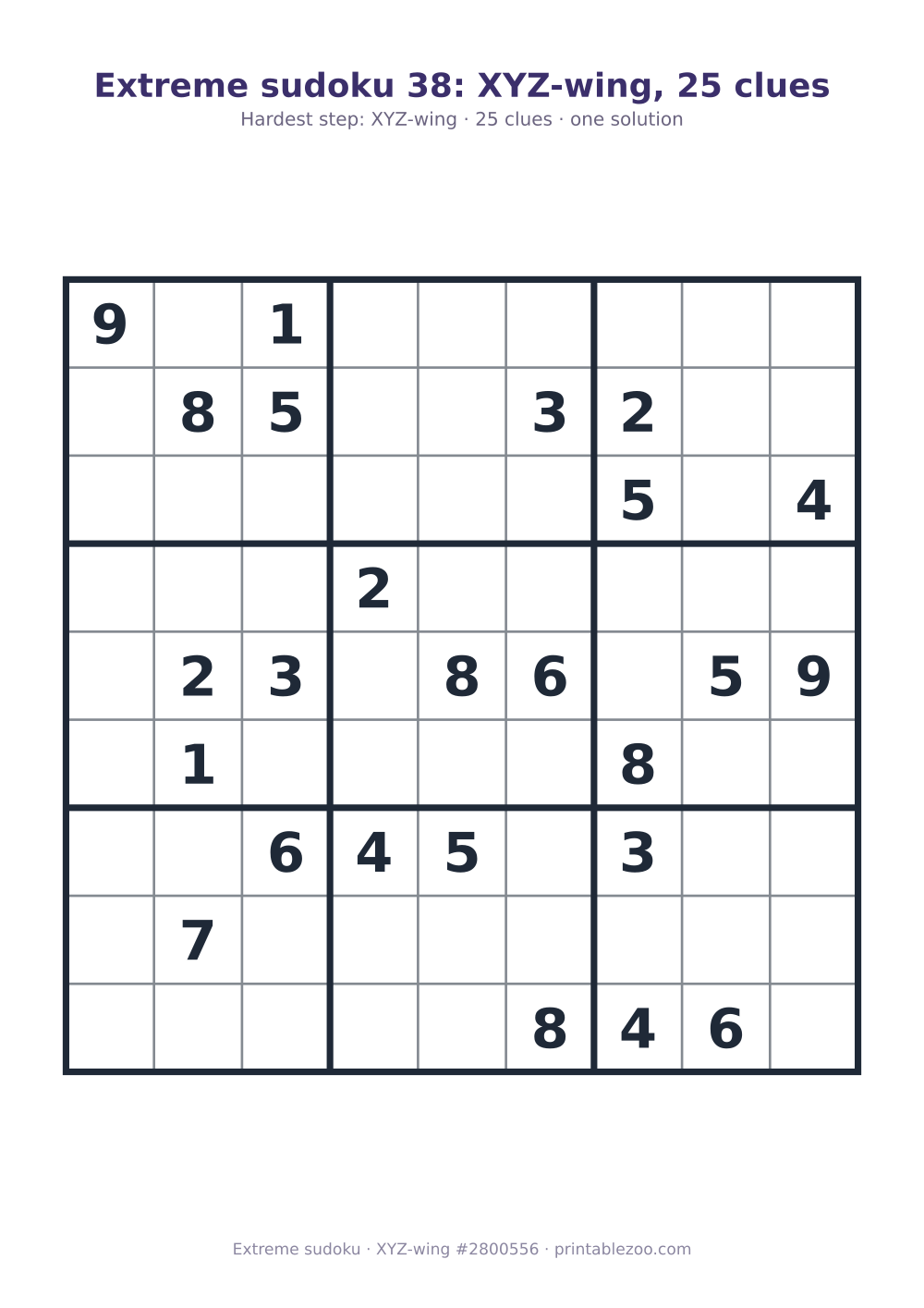 Extreme sudoku printable graded XYZ-wing, 25 clues, puzzle 2800556
