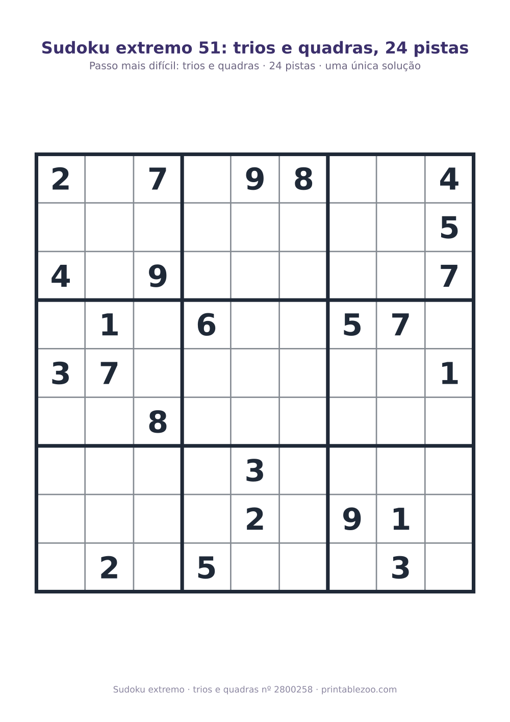 Sudoku extremo para imprimir, nível trios e quadras, 24 pistas, desafio 2800258