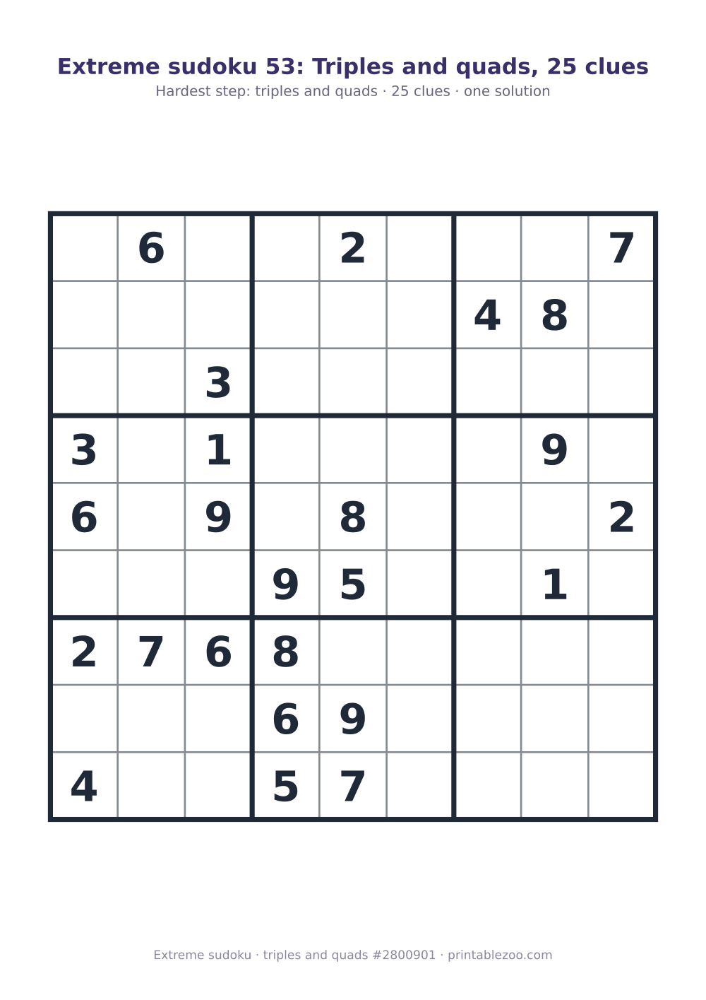 Extreme sudoku printable graded triples and quads, 25 clues, puzzle 2800901