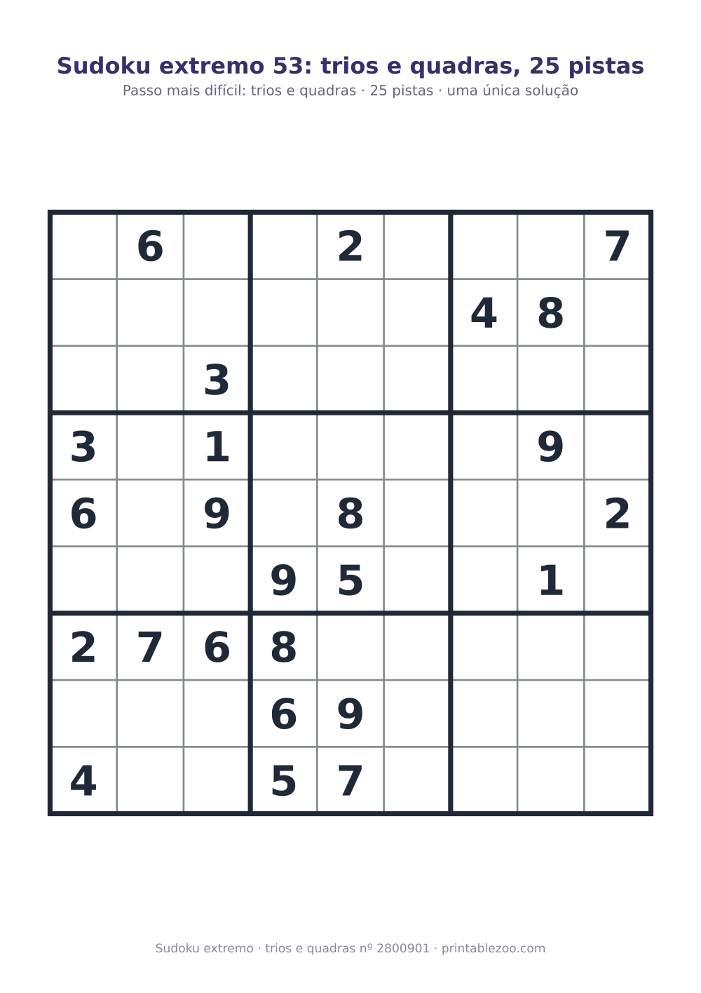 Sudoku extremo para imprimir, nível trios e quadras, 25 pistas, desafio 2800901