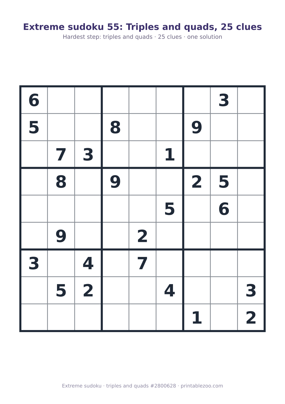 Extreme sudoku printable graded triples and quads, 25 clues, puzzle 2800628