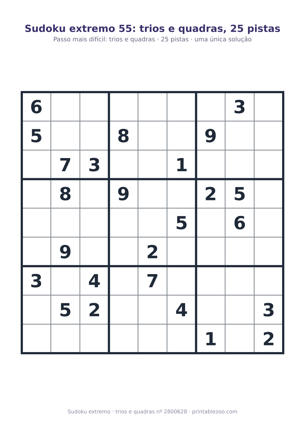 Sudoku extremo para imprimir, nível trios e quadras, 25 pistas, desafio 2800628