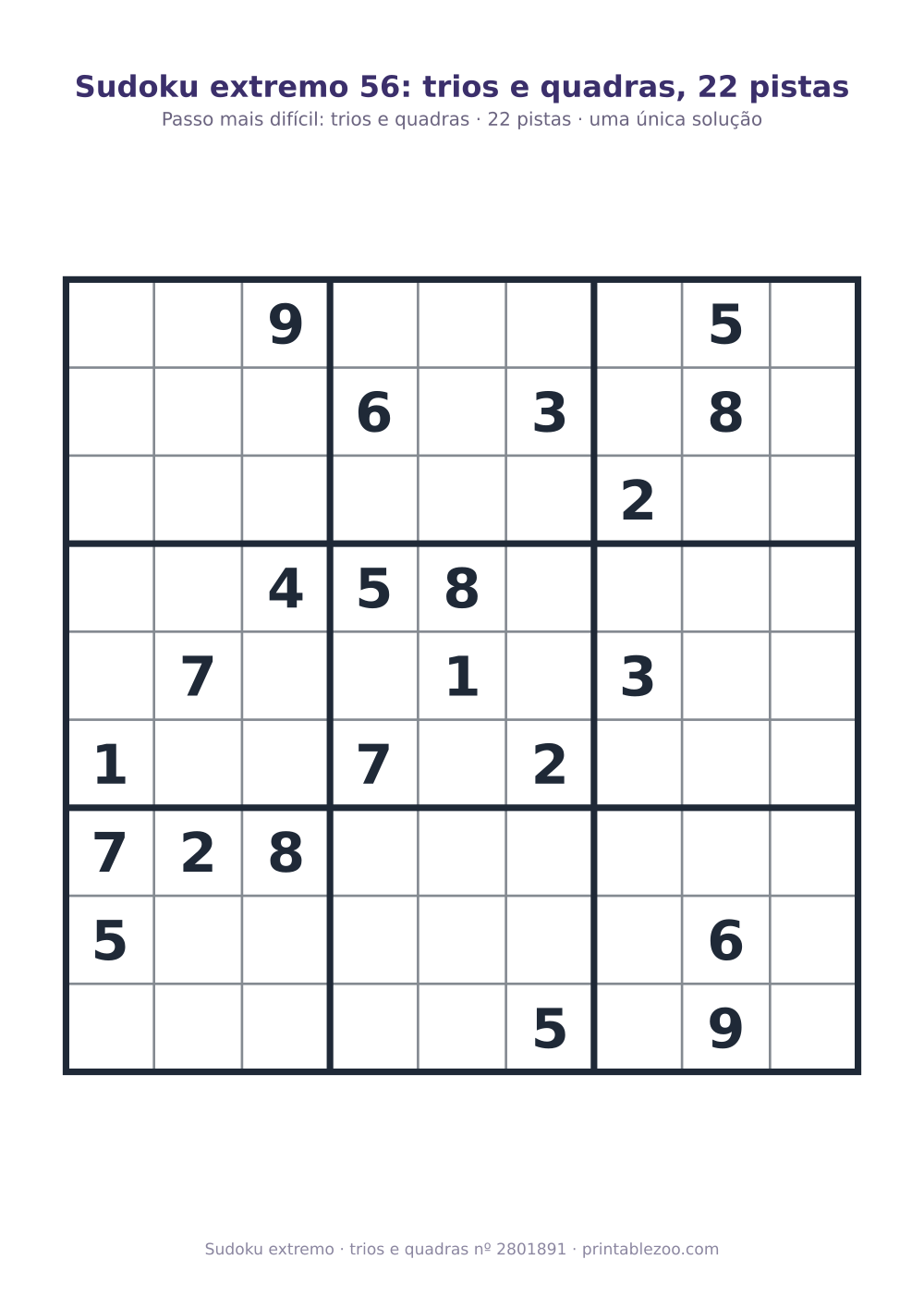 Sudoku extremo para imprimir, nível trios e quadras, 22 pistas, desafio 2801891