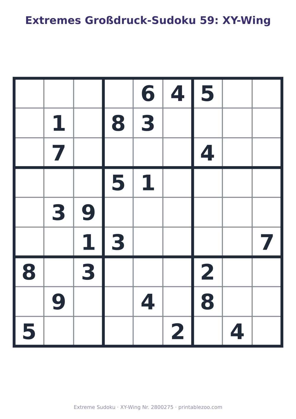 Extremes Sudoku im Großdruck zum Ausdrucken, Stufe XY-Wing, 24 Vorgaben, Rätsel 2800275