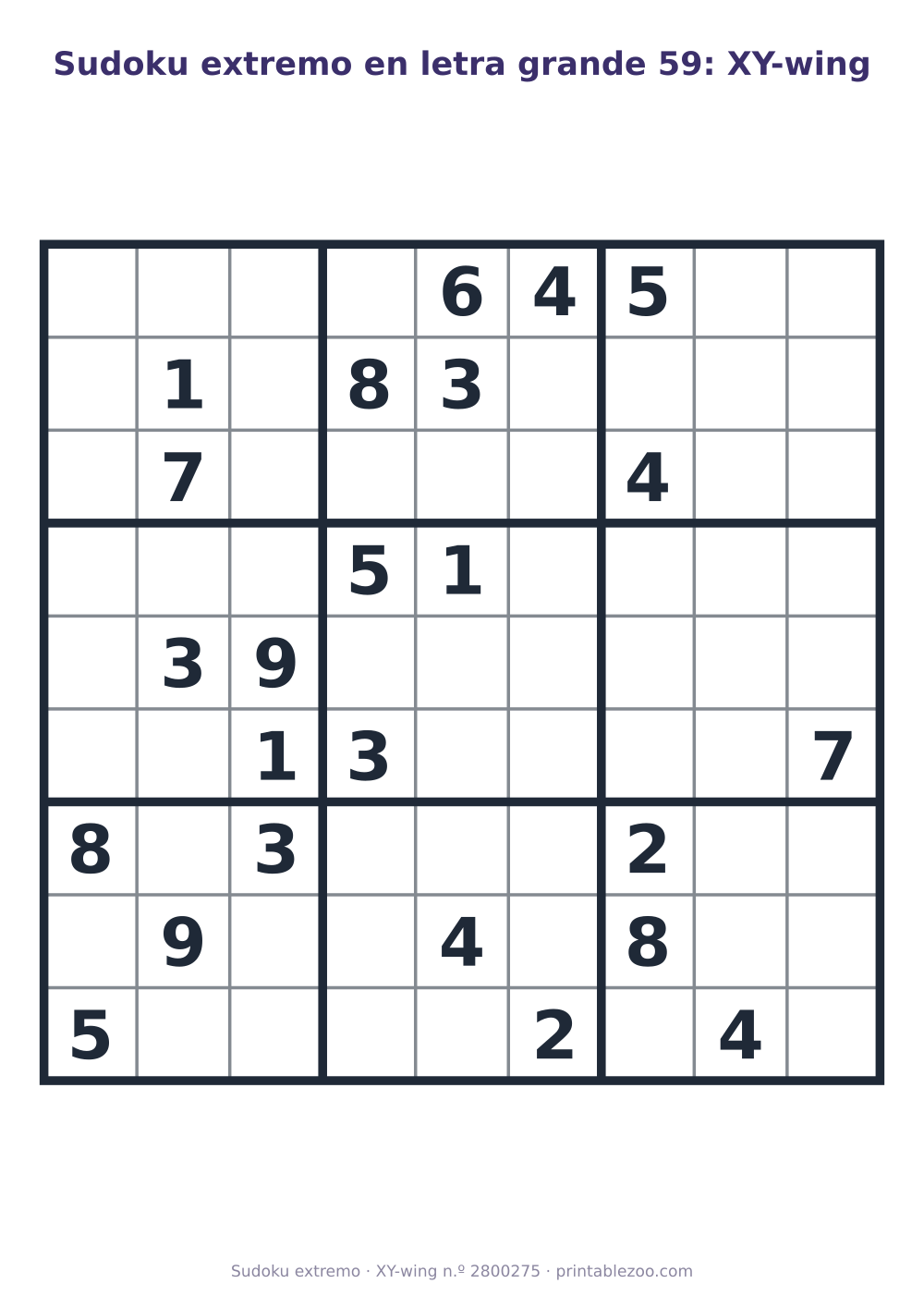 Sudoku extremo en letra grande para imprimir, nivel XY-wing, 24 pistas, pasatiempo 2800275
