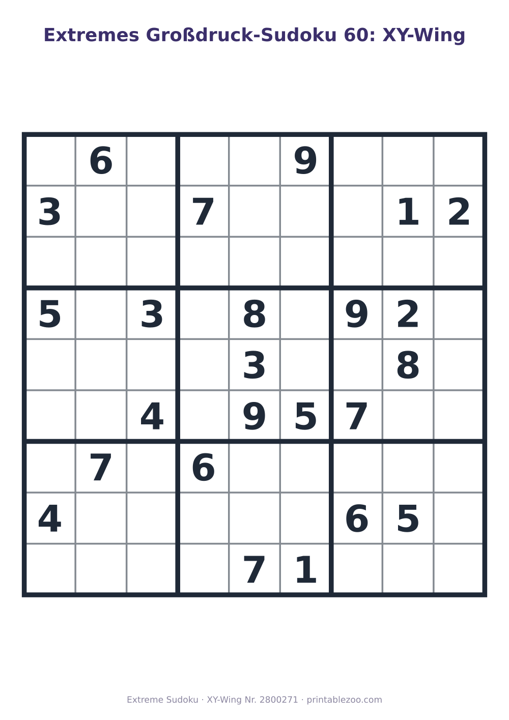 Extremes Sudoku im Großdruck zum Ausdrucken, Stufe XY-Wing, 24 Vorgaben, Rätsel 2800271