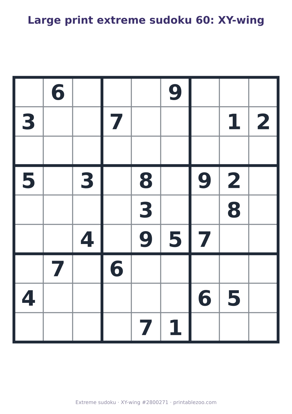 Large print extreme sudoku printable graded XY-wing, 24 clues, puzzle 2800271