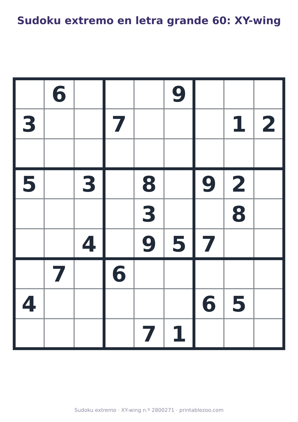 Sudoku extremo en letra grande para imprimir, nivel XY-wing, 24 pistas, pasatiempo 2800271