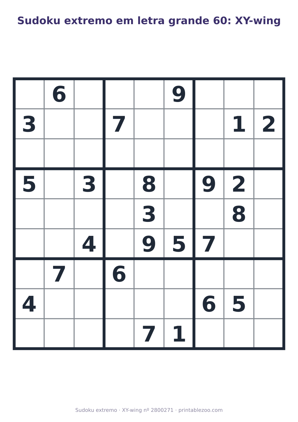 Sudoku extremo em letra grande para imprimir, nível XY-wing, 24 pistas, desafio 2800271