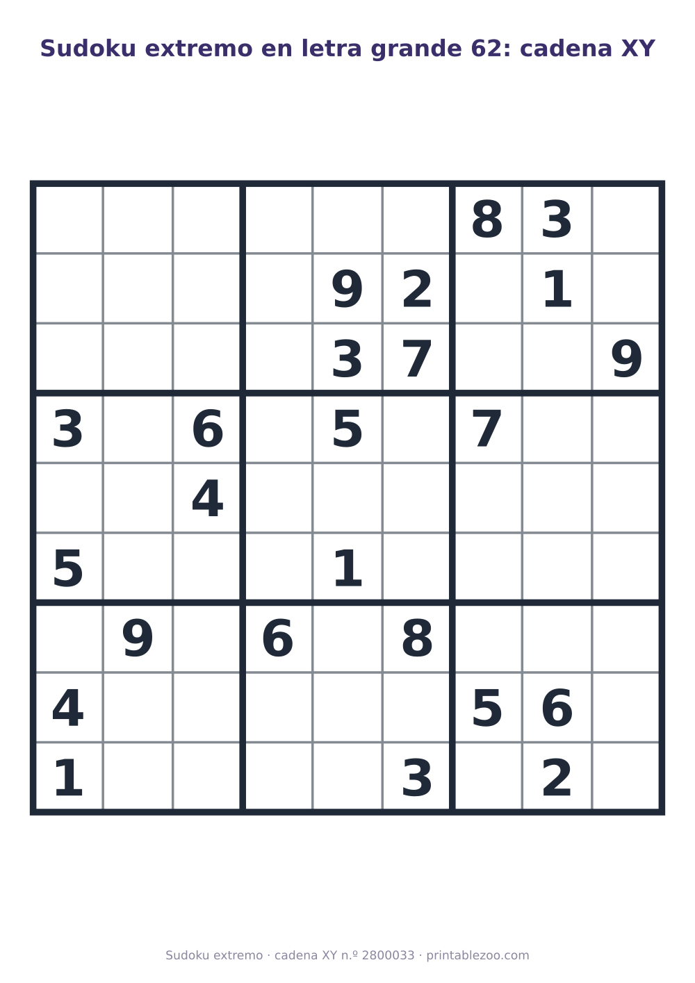 Sudoku extremo en letra grande para imprimir, nivel cadena XY, 24 pistas, pasatiempo 2800033