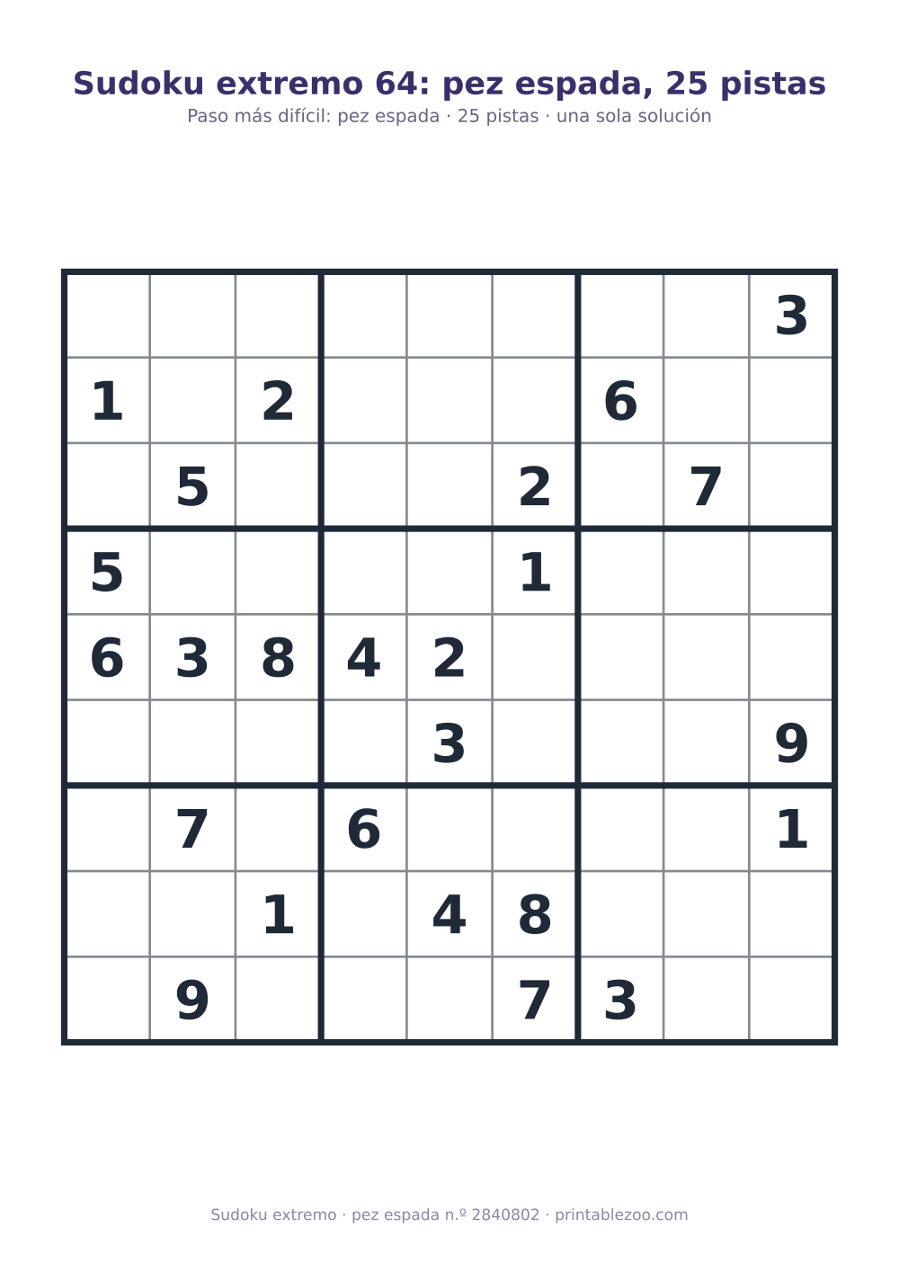 Sudoku extremo para imprimir con el paso clave (pez espada) explicado, 25 pistas, pasatiempo 2840802