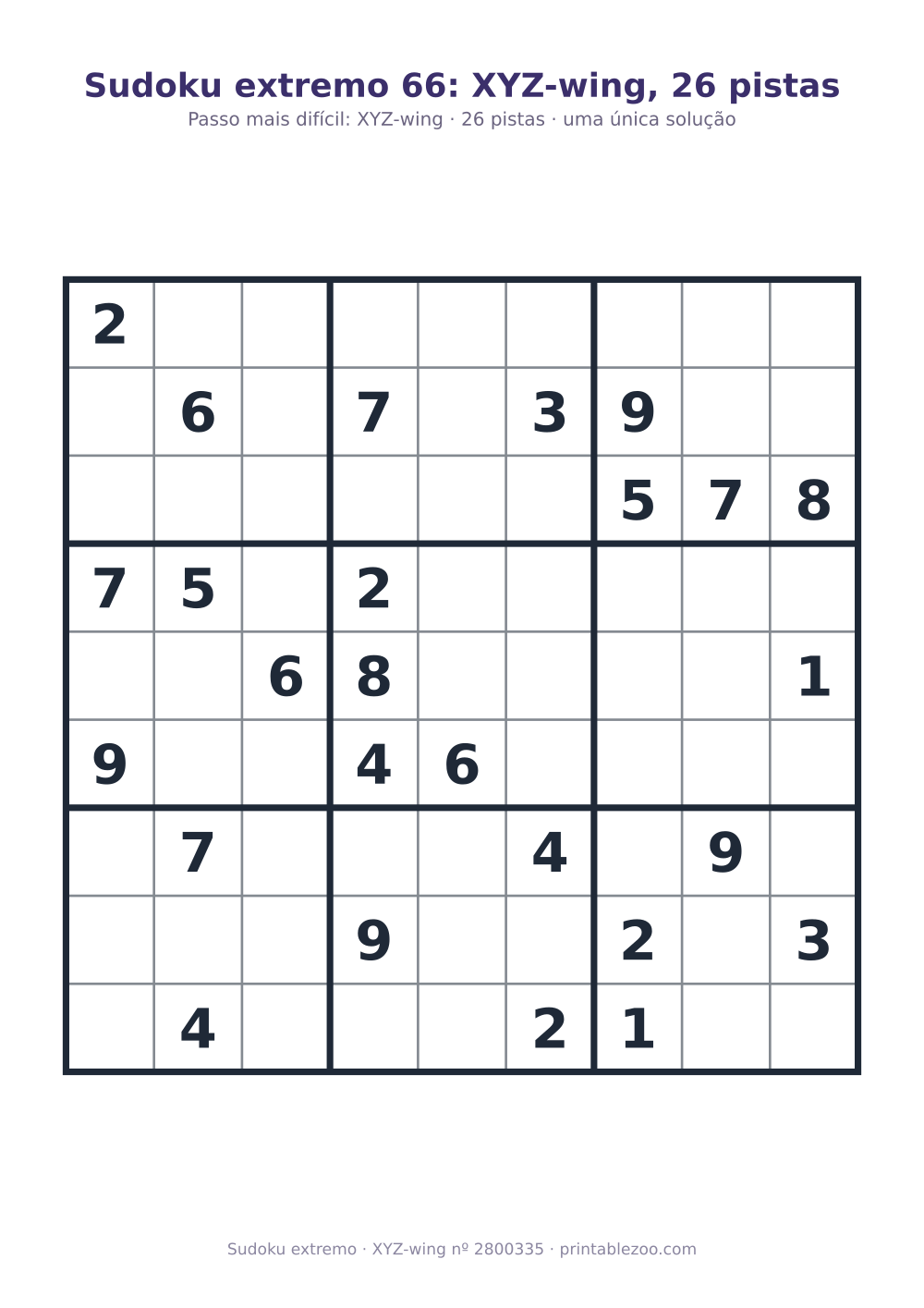 Sudoku extremo para imprimir com o passo-chave (XYZ-wing) explicado, 26 pistas, desafio 2800335