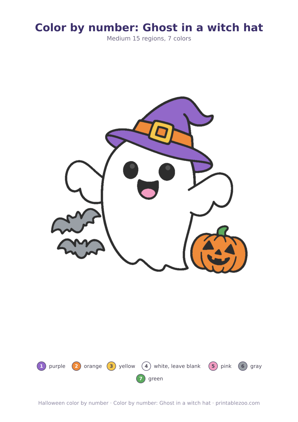 Color by number: Ghost in a witch hat