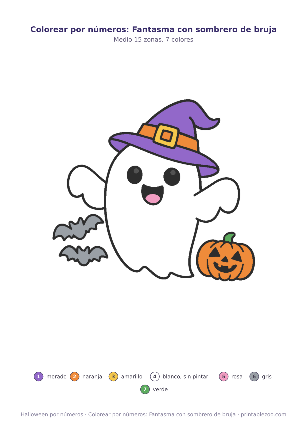 Colorear por números: Fantasma con sombrero de bruja