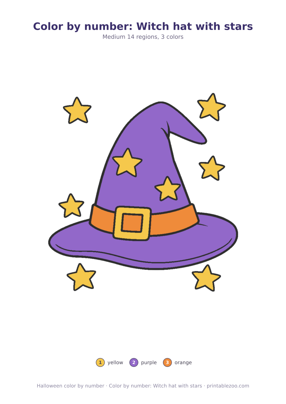Color by number: Witch hat with stars