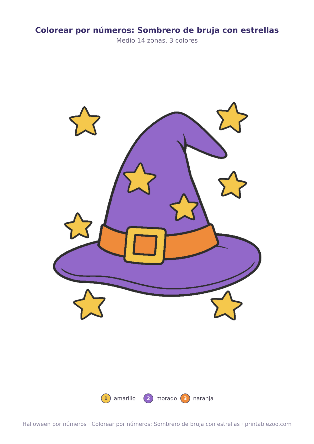 Colorear por números: Sombrero de bruja con estrellas