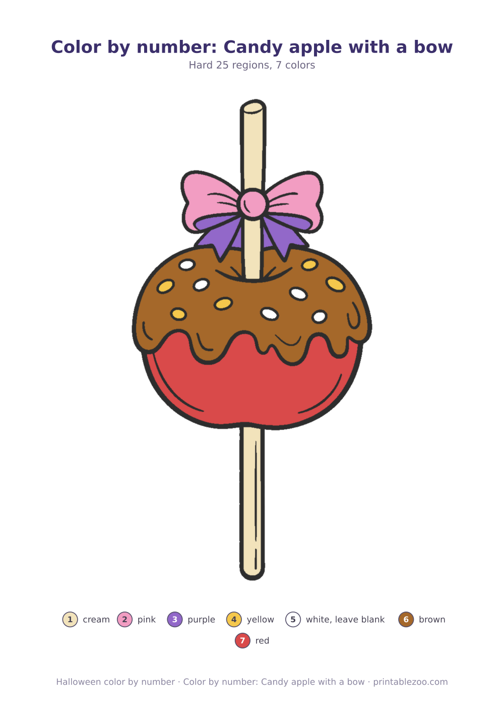 Color by number: Candy apple with a bow