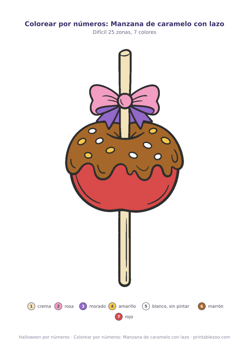 Colorear por números: Manzana de caramelo con lazo