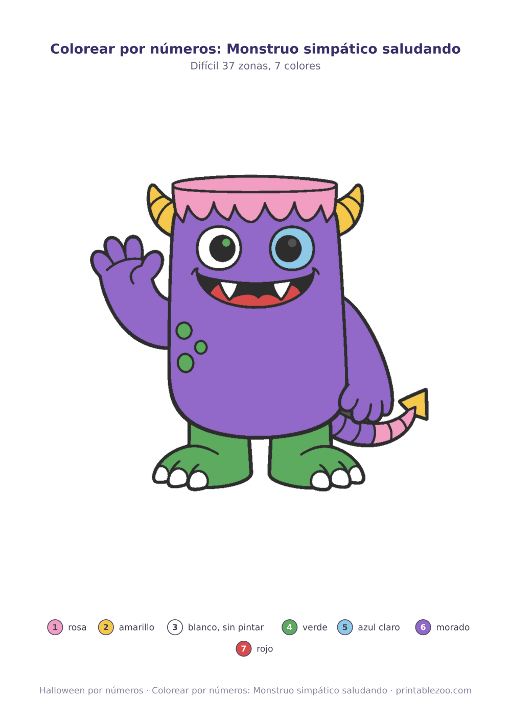 Colorear por números: Monstruo simpático saludando